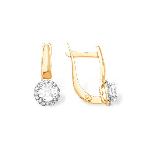 Серьги из красного золота 585 с фианитами, ср. вес 2,5г