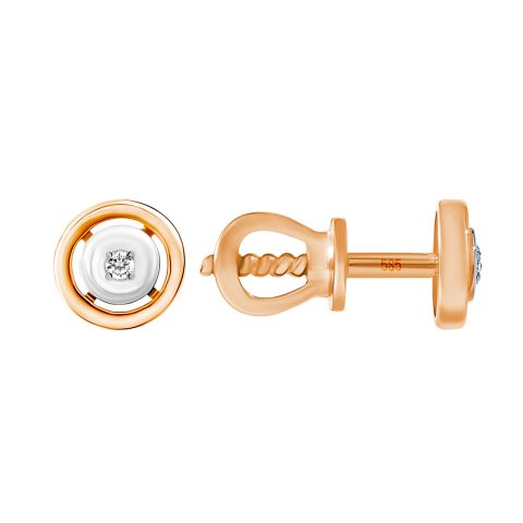 Серьги из красного золота 585 с бриллиантами, ср. вес 1,2г