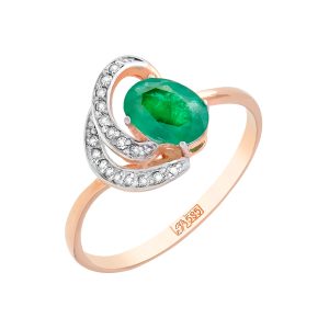 Кольцо из красного золота 585 с изумрудом, ср. вес 1,66г