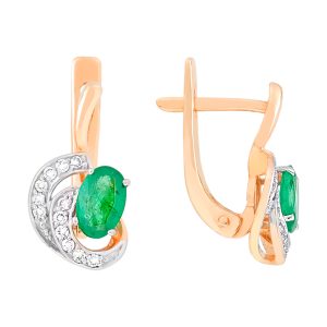 Серьги из красного золота 585 с изумрудами, ср. вес 2,93г