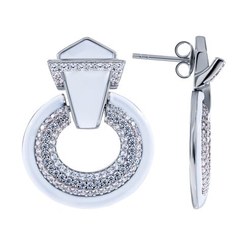 Пусеты из серебра 925 с фианитом, ср. вес 13,04г