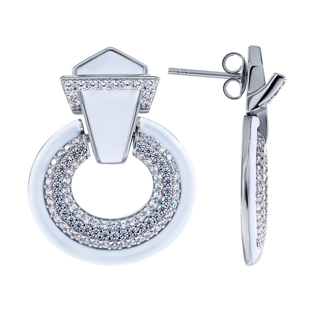 Пусеты из серебра 925 с фианитом, ср. вес 13,04г