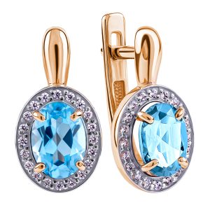 Серьги из красного золота 585 с топазами, ср. вес 2,86г