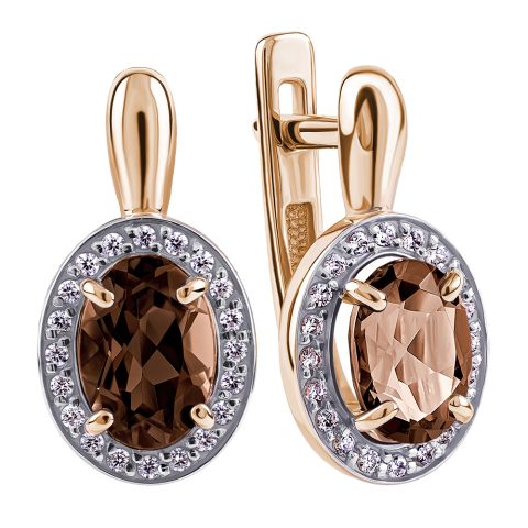 Серьги из красного золота 585 с раухтопазами, ср. вес 2,73г