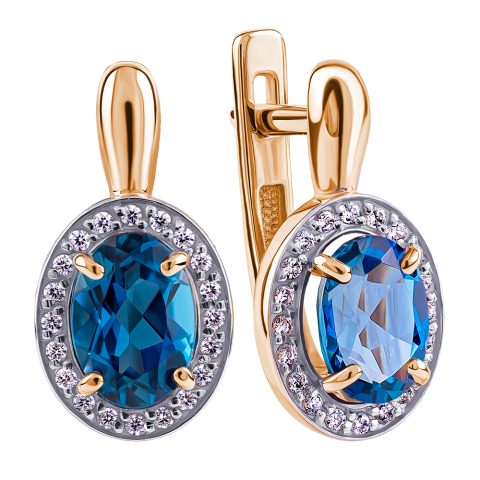 Серьги из красного золота 585 с лондон топазами (облагорож.), ср. вес 2,81г