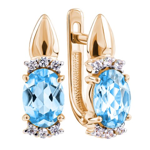 Серьги из красного золота 585 с топазами, ср. вес 2,56г