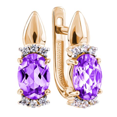Серьги из красного золота 585 с аметистами, ср. вес 2,43г