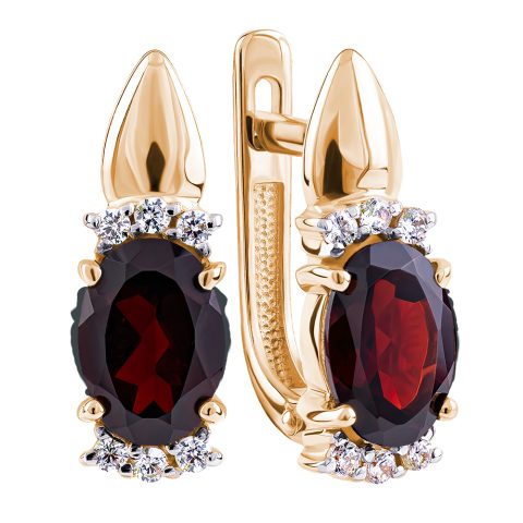 Серьги из красного золота 585 с гранатами, ср. вес 2,57г