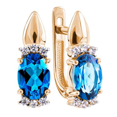 Серьги из красного золота 585 с лондон топазами (облагорож.), ср. вес 2,58г