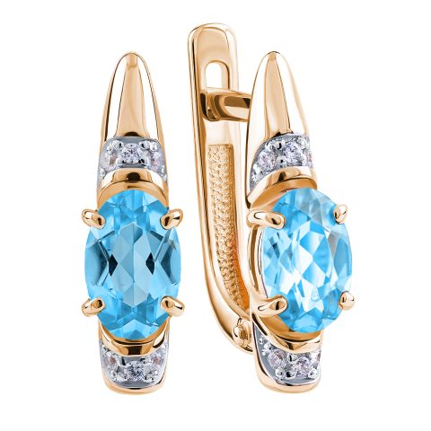 Серьги из красного золота 585 с топазами, ср. вес 2,07г