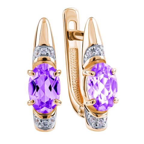 Серьги из красного золота 585 с аметистами, ср. вес 2,03г