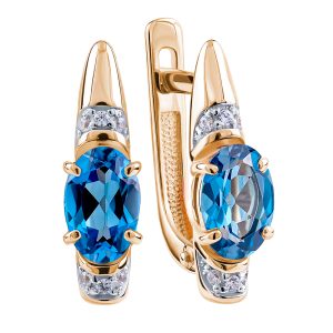 Серьги из красного золота 585 с лондон топазами (облагорож.), ср. вес 2,1г
