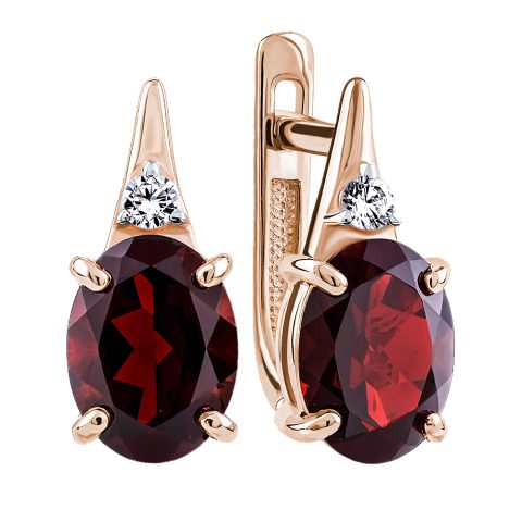 Серьги из красного золота 585 с гранатами, ср. вес 2,49г