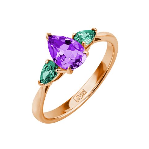 Кольцо из красного золота 585 с аметистом и кристаллами SWAROVSKI