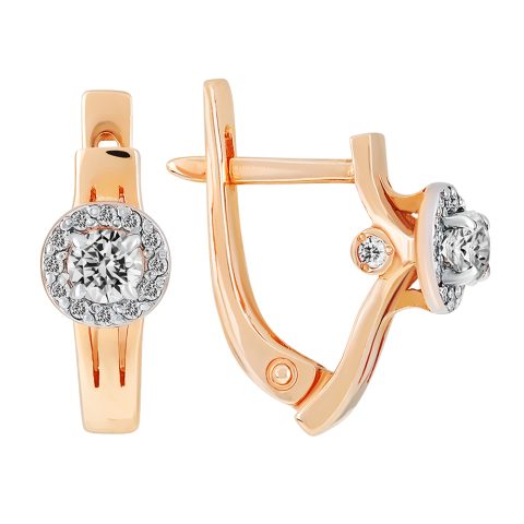 Серьги из красного золота 585 с бриллиантом, ср. вес 3,28г