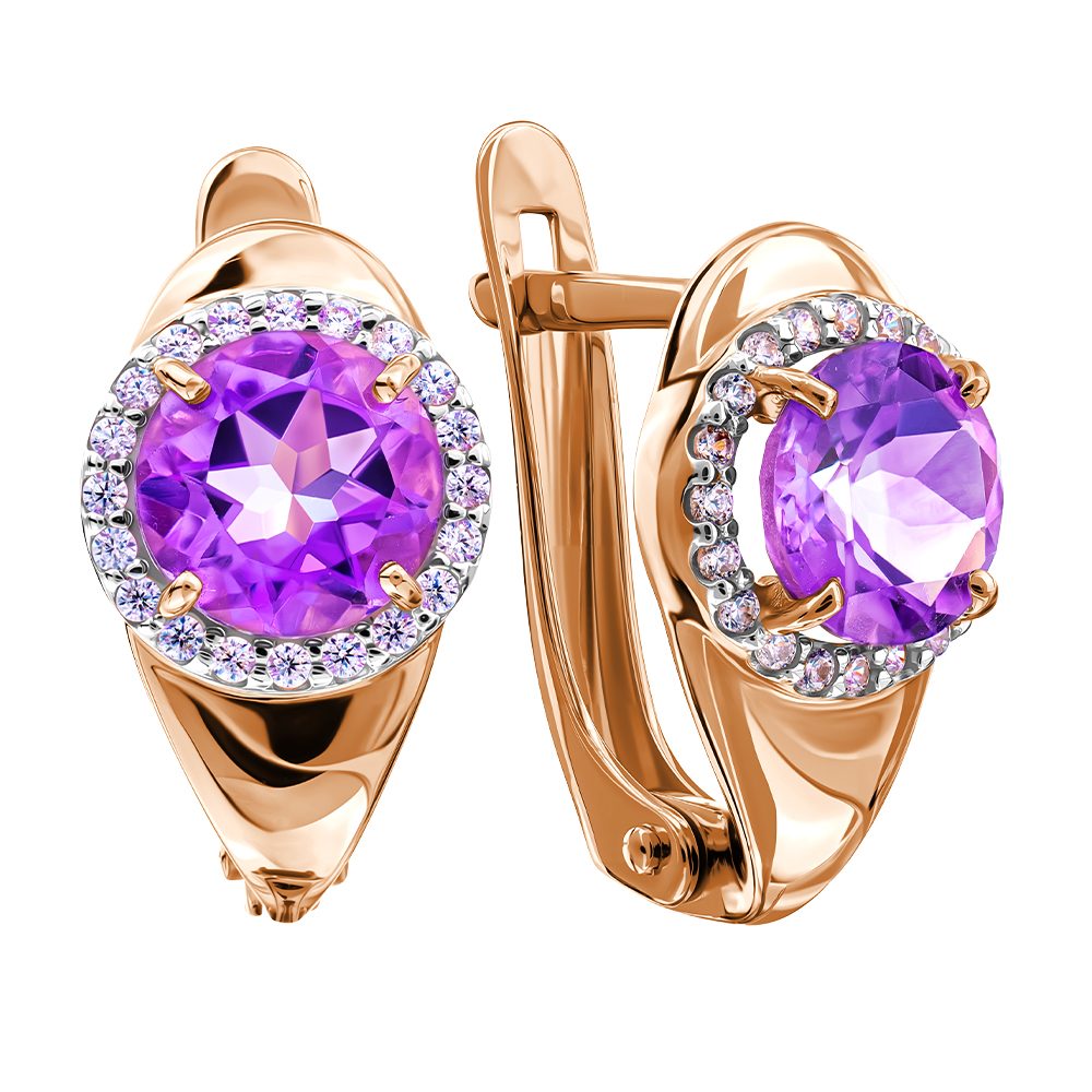 Серьги из красного золота 585 с аметистами, ср. вес 2,58г