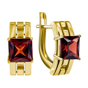 Серьги из жёлтого золота 585 с гранатами, ср. вес 3,42г