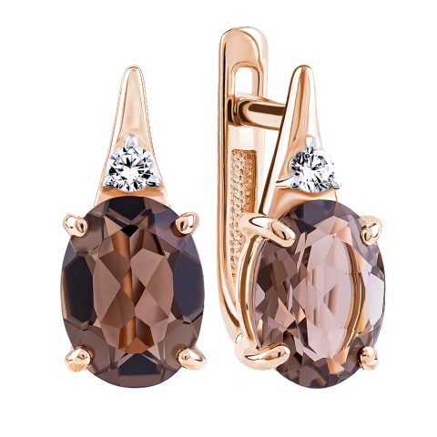 Серьги из красного золота 585 с раухтопазами, ср. вес 2,33г
