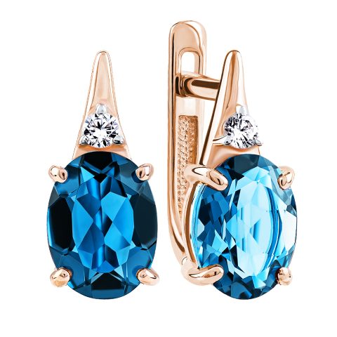 Серьги из красного золота 585 с лондон топазами (облагорож.), ср. вес 2,51г