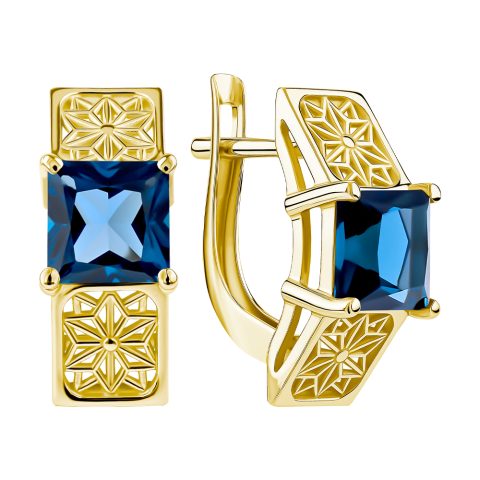 Серьги из жёлтого золота 585 с лондон топазами (облагорож.), ср. вес 3,63г
