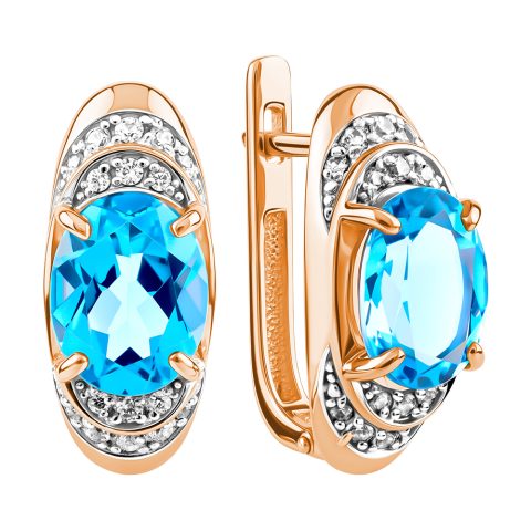 Серьги из красного золота 585 с топазами, ср. вес 4,58г