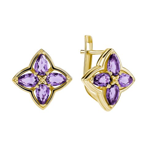 Серьги из жёлтого золота 585 с аметистами, ср. вес 4,11г