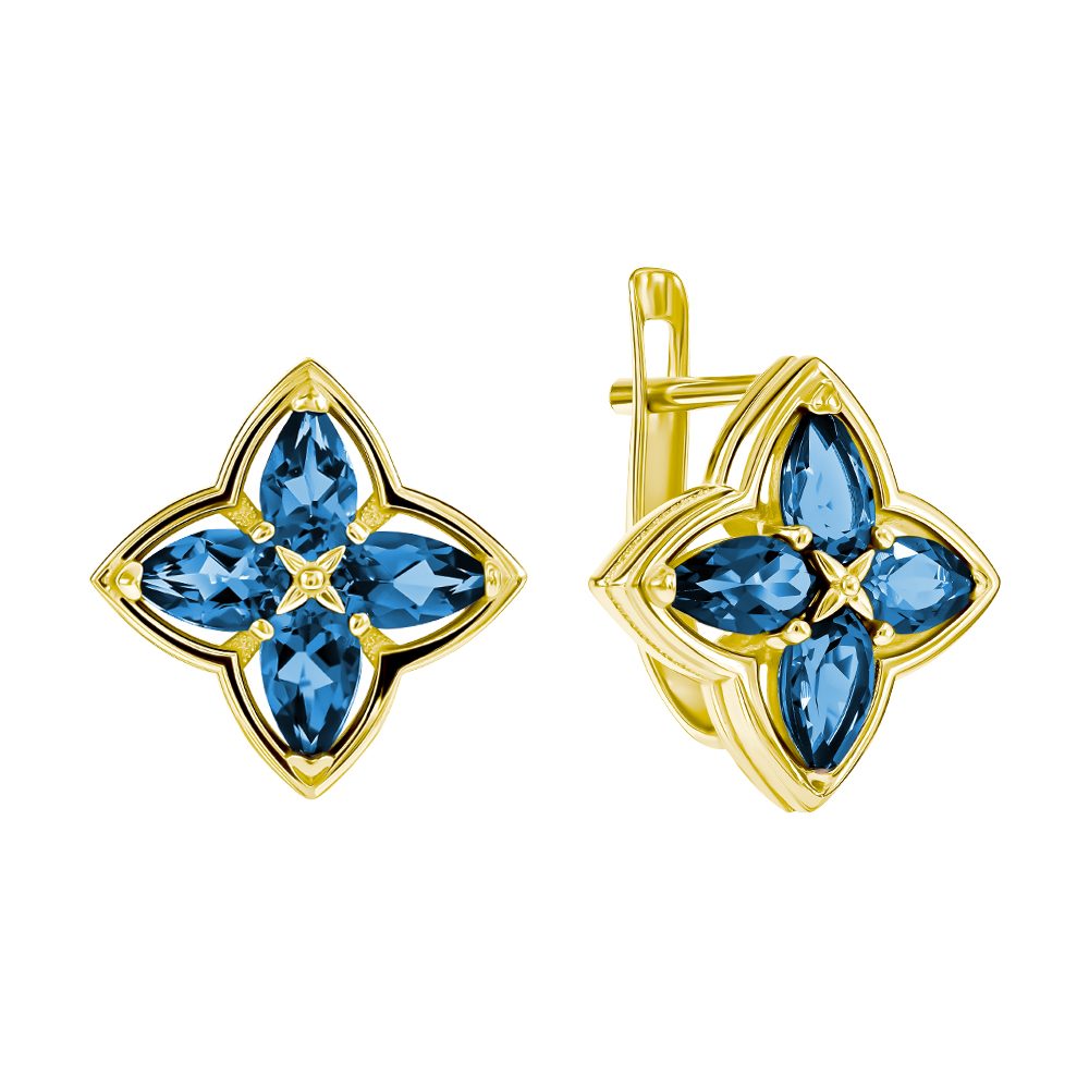 Серьги из жёлтого золота 585 с лондон топазами (облагорож.), ср. вес 4,33г