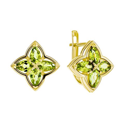 Серьги из жёлтого золота 585 с хризолитами, ср. вес 4,25г
