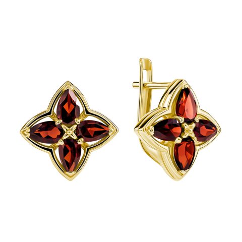 Серьги из жёлтого золота 585 с гранатами, ср. вес 4,34г