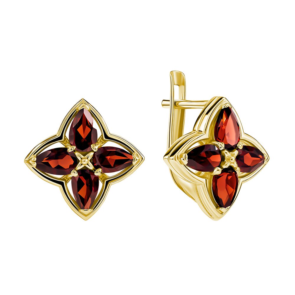 Серьги из жёлтого золота 585 с гранатами, ср. вес 4,34г