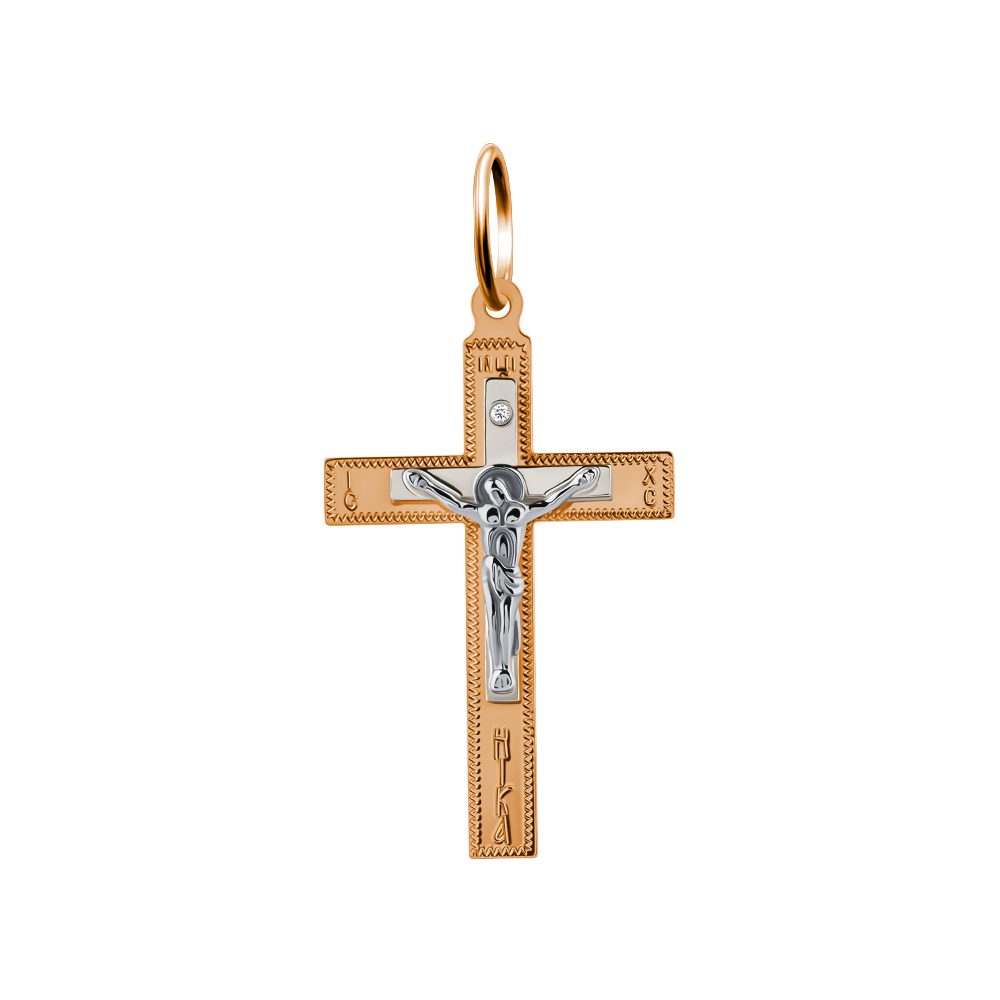 Крест из красного золота 585 с фианитом, ср. вес 1,9г