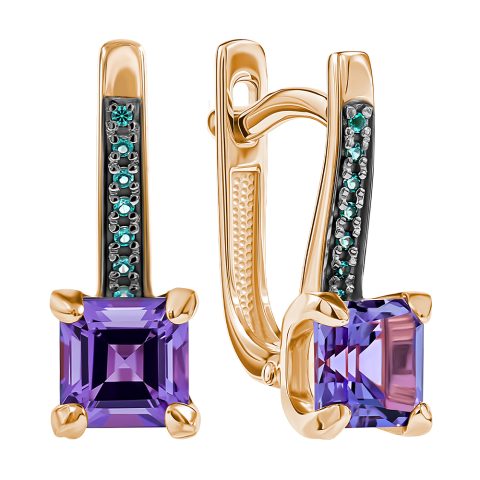 Серьги из красного золота 585 с аметистами, ср. вес 2,27г